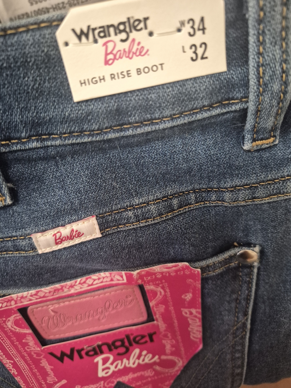 Wrangler Barbie High Rise Bootcut Jeans - Medium Blue with Pink Accents
